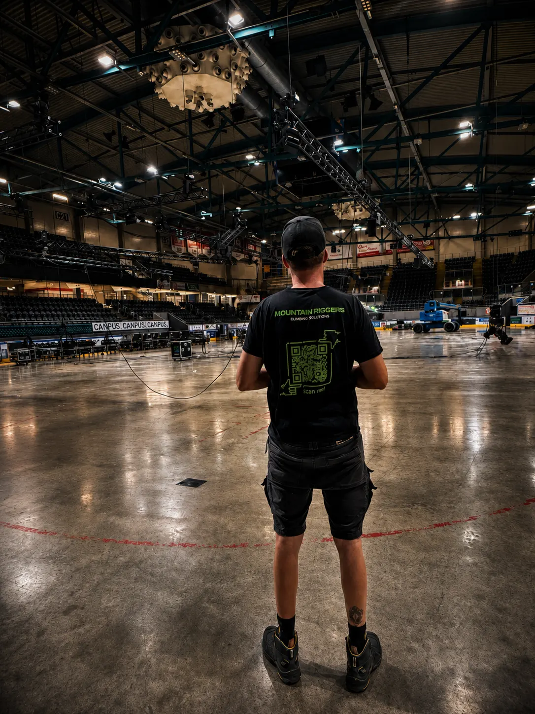 Rigging-Material und technische Vorbereitung vor Ort